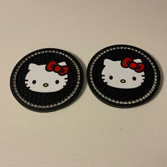 Hello Kitty car cup Coasters in Black with bling Set of 2 NWT - Picture 5 of 6